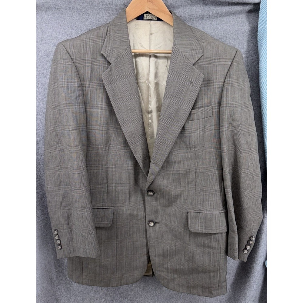Jos A Bank Mens 40R Gray Taupe Glen Plaid 100% Wool Blazer Sport Coat Jacket